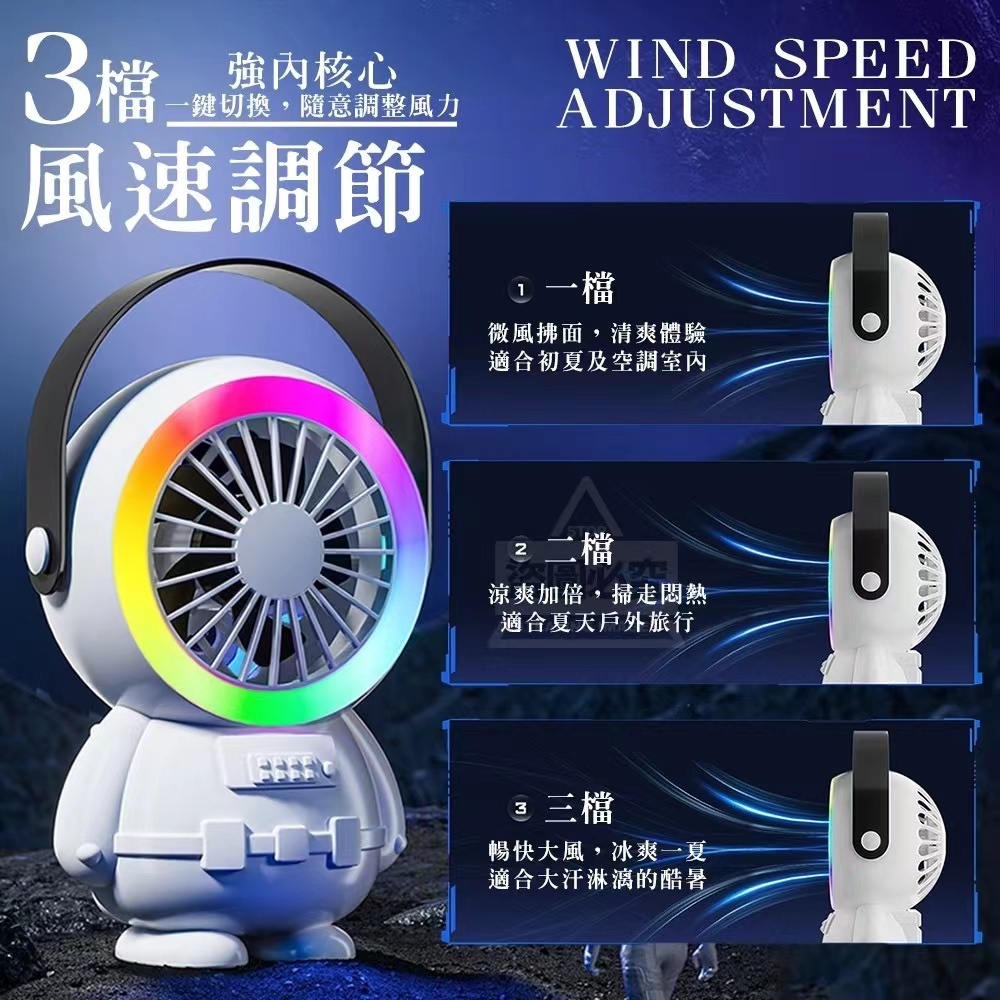 LED Night Light Handheld & Desktop Fan 太空人焕彩夜灯手持桌面小风扇